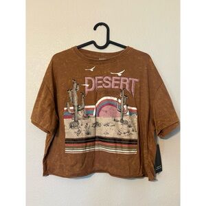 No Boundaries | Burnt Orange Brown Graphic Tee with Distressed Desert Print